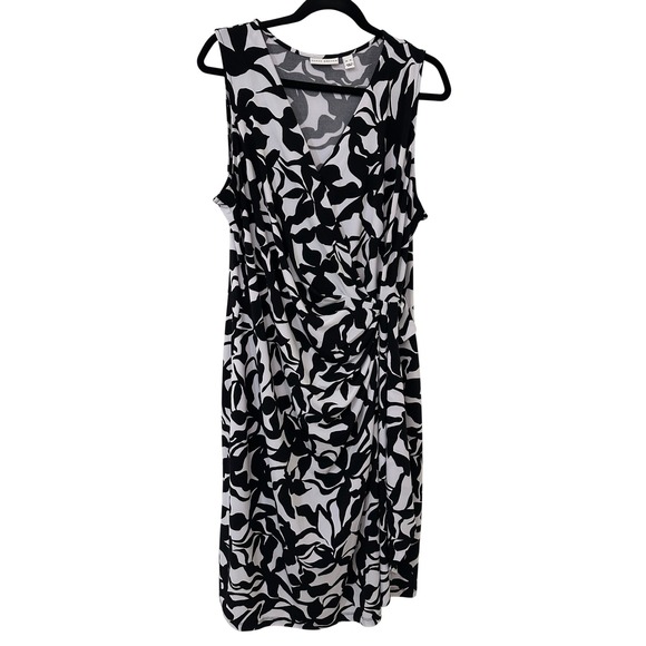 Susan Graver Dresses & Skirts - Susan Graver Womens XL Black White Abstract Floral Faux Wrap Ruched Sheath Dress